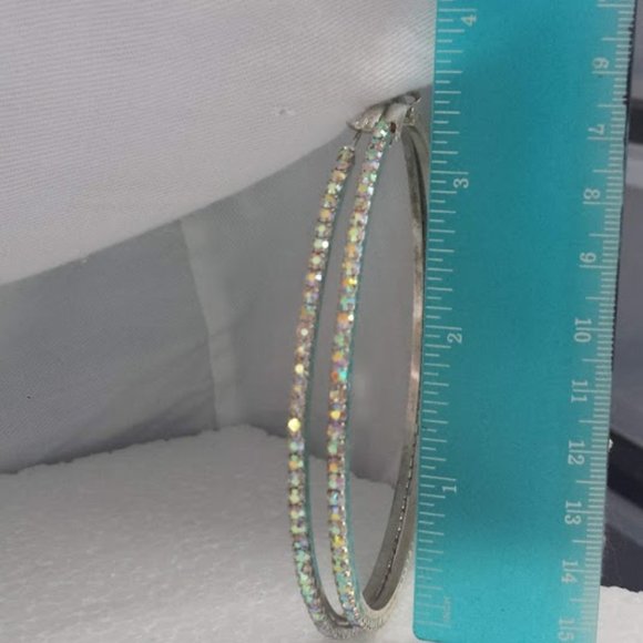 Large Hoop AB Rhinestone Earrings Statement Runway - Picture 3 of 11